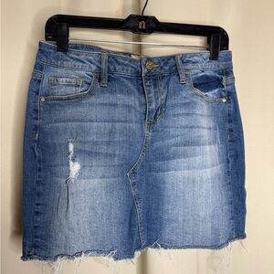 Celebrity Pink Frayed Hem Denim Skirt